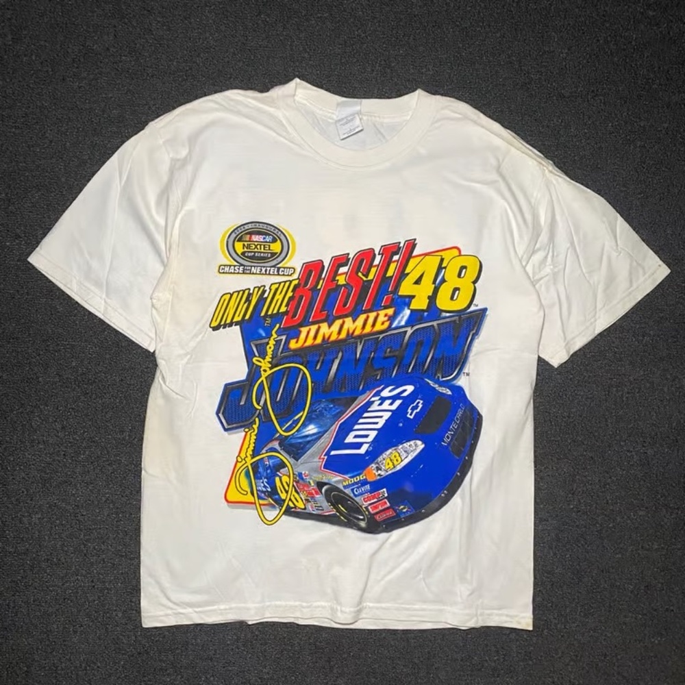 vintage Jimmie Johnson #48 Lowe's nascar big graphic shirt size large dated 2004